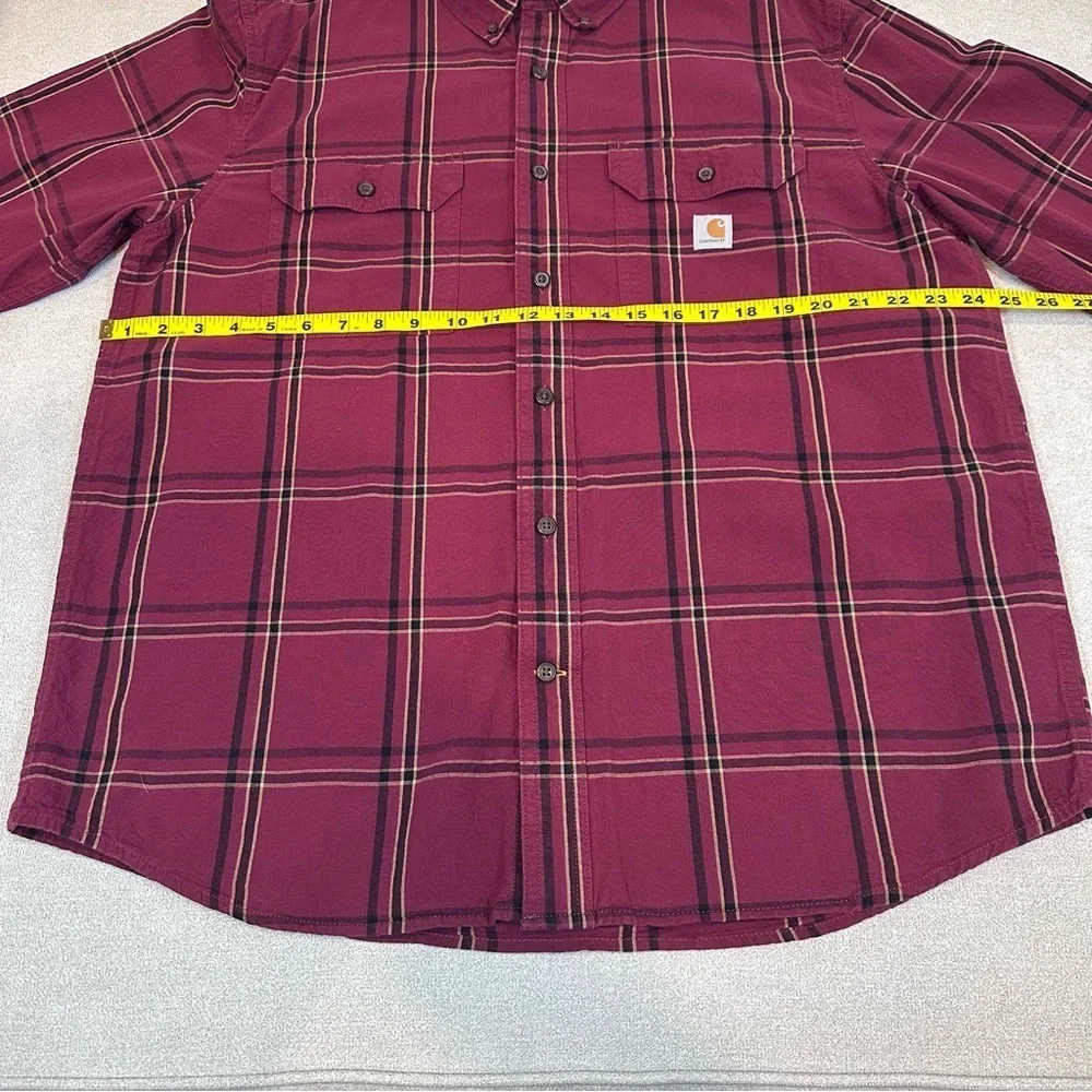 Carhartt Men’s Loose Fit Midweight Chambray Shirt. Deep Red Plaid. Large.